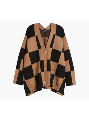 Dressed in LALA Black and Camel Checkered Button Cardigan